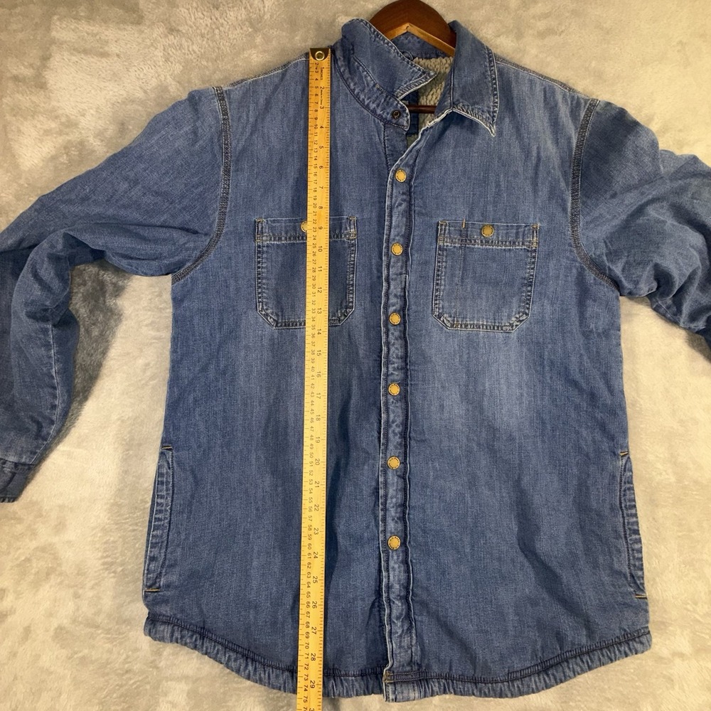 LL Bean 1912 Heritage Sherpa Lined Denim Shirt Jacket Men's Med Snap Up Shacket - Picture 13 of 15